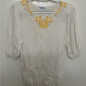 Elegant Cream Blouse with Yellow Floral Accents